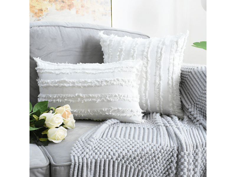  Lot de 2 housses de coussin 30 x 50 cm lin boho décorative taie d'oreiller tassels design housse d'oreiller carré pour canapé chambre canapé maison décor, blanc  - Conforama D