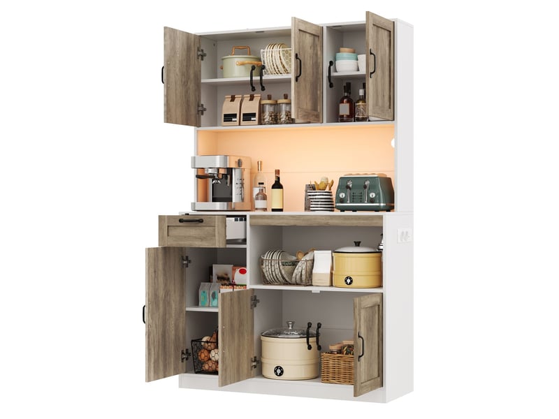  Vitrine 110 x 40 x 180 cm meuble de rangement éclairage led structure haute 6 portes 1 tiroir prises électriques rangement garde-manger  - Conforama E