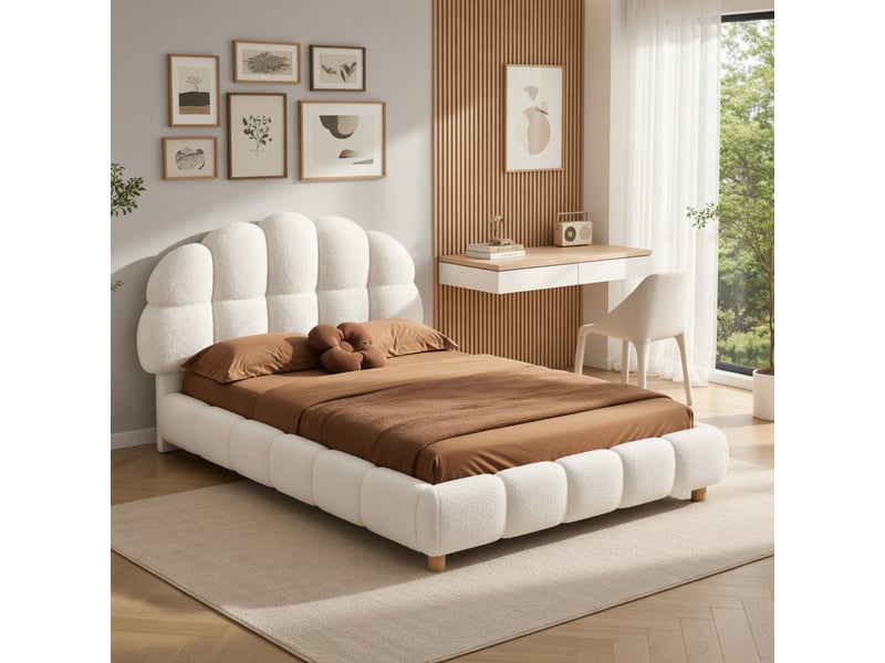  Lit d'enfant 90 x 200 cm, en bois, imitation feutre, rose  - Conforama D