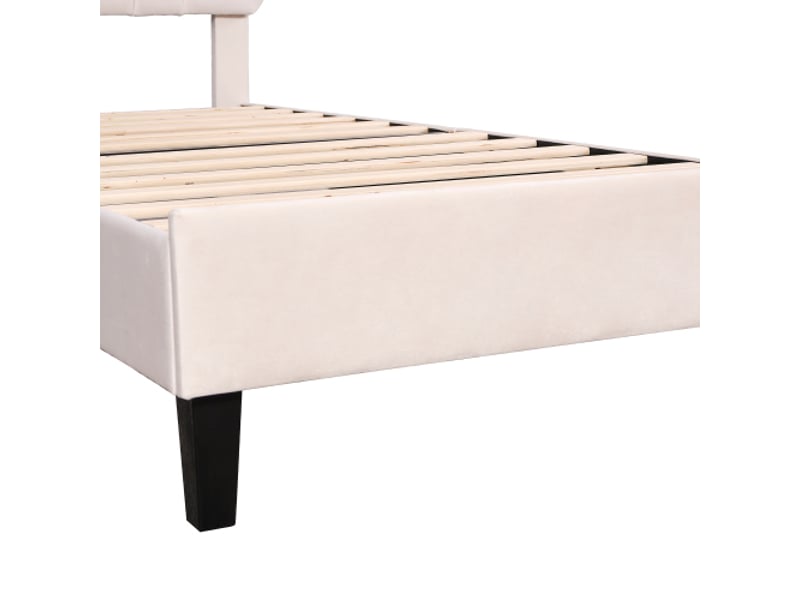  Lit enfant 90x200 cm avec tête de lit en forme de fleur et sommier à lattes, en velours, sans matelas, beige  - Conforama D