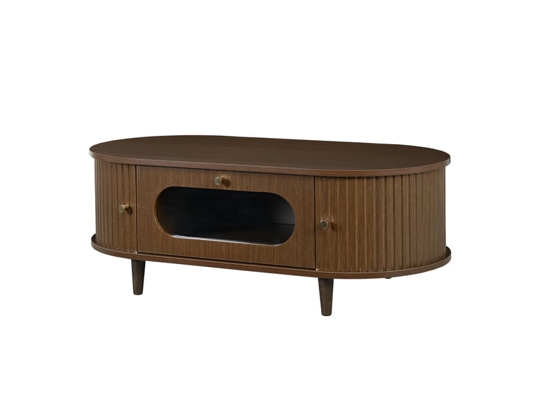 Table basse 100 x 50 x 36 cm couleur noyer mdf avec 1 tiroir et 2 portes à rideau 4 pieds evarich - Conforama A
