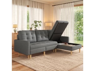 Canapé d'angle avec rangement - 212×130×86 cm - gris - tissu non tissé - méridienne interchangeable