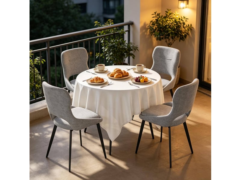  Chaises de salle à manger 4 pièces avec accoudoirs, chenille et métal gris  - Conforama D