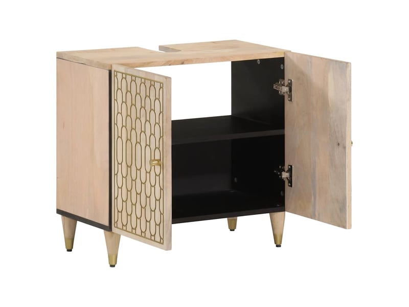  Armoire lavabo salle de bain, meuble de rangement bois massif de manguier shl7241  - Conforama C