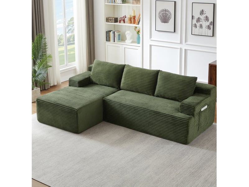  Canapé d'angle gauche 238 x 152 x 66 cm – vert – tissu côtelé, 4 places, sans montage  - Conforama B