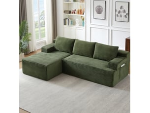 Canapé d'angle compressé gauche convertible <strong>ELVMI</strong> <strong></strong> 4 places Velours côtelé vert