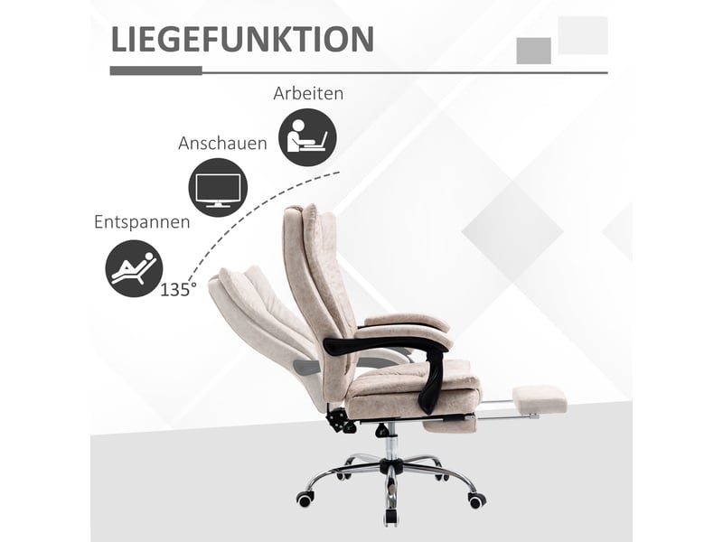  Fauteuil de bureau ergonomique - chaise de bureau relax avec repose-pieds, confort en microfibre, 63×71×118 cm, beige  - Conforama E