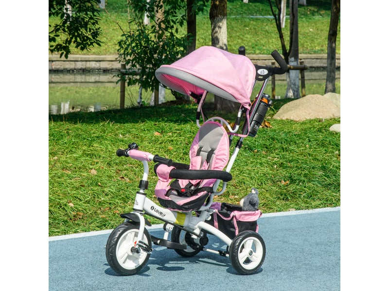  Tricycle évolutif pour enfants de plus de 12 mois avec capote pliable, poignée télescopique et ceinture de sécurité - rose  - Conforama B