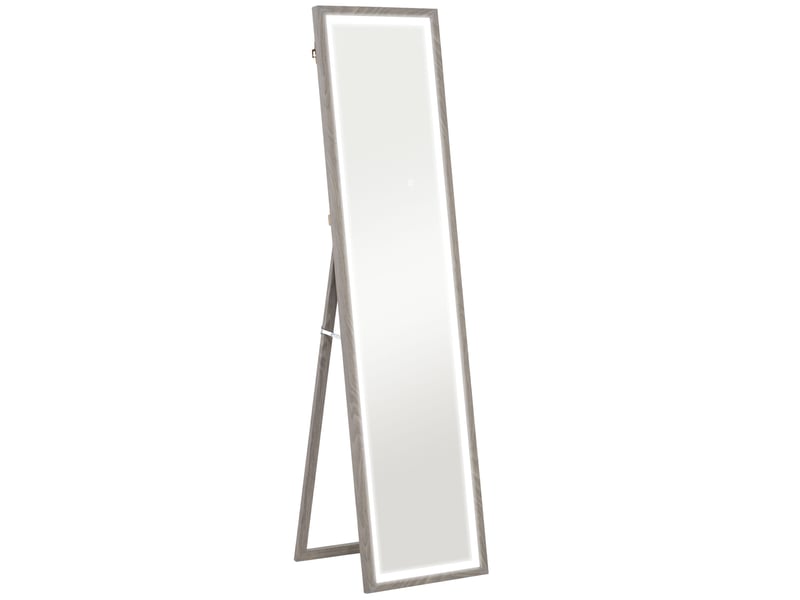  Grand miroir pleine longueur, miroir mural ou sur pied rectangulaire, gris, 40 x 160 cm avec éclairage led 3 couleurs  - Conforama B
