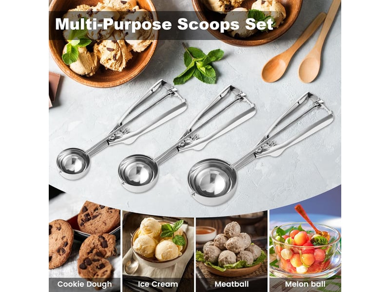  Lot de 3 cuillères à biscuits, 1 cuillère à soupe, 2 cuillères à soupe, 3 cuillères à soupe, accessoires cuisine pour la pâtisserie - grey silver  - Conforama E