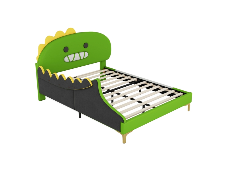  Lit enfant 140x200 cm forme dinosaure en pu vert  - Conforama W