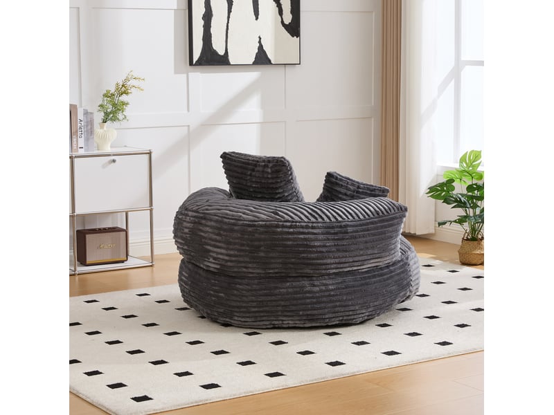  Fauteuil poire modenvie en velours côtelé gris foncé 108 x 108 x 52 cm  - Conforama E