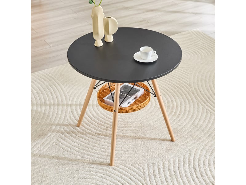  Table à manger ronde 2 à 4 places avec rangement - lpospi - pieds en bois massif, mdf noir et bois - diamètre 80 cm  - Conforama B