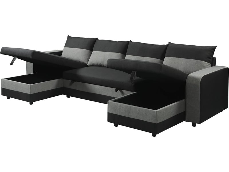 Canapé panoramique convertible en tissu victor - 4 places - noir  - Conforama D