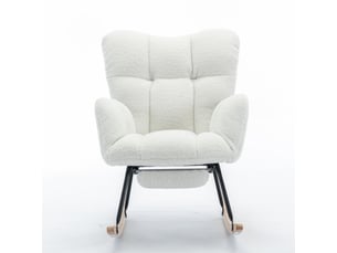 Fauteuil à bascule en tissu teddy blanc - repose-pieds escamotable, fauteuil relax rembourré, confort optimal