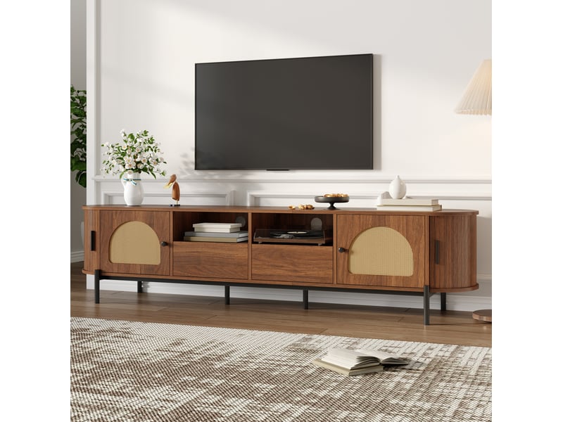  Meuble tv ovale 200x40x49,5 cm portes coulissantes mdf noyer  - Conforama B