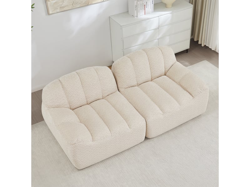 Canapé droit coquille 2 places bouclette beigeblanc – 210 x 104 x 79 cm Fay Lum - Conforama D