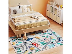 Tapis enfant à motif de circuit routier antidérapant, toucher doux en polyester multicolore 160 × 120 cm