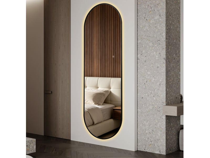  Miroir mural led 150x50 cm, cadre aluminium noir, rétro-éclairage variable, 3 temp  - Conforama D
