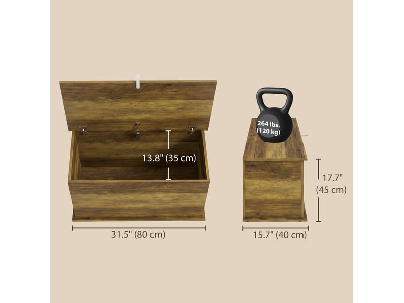  Coffre de rangement couvercle rabattable en panneau de particules marron 80 x 40 x 45 cm  - Conforama D
