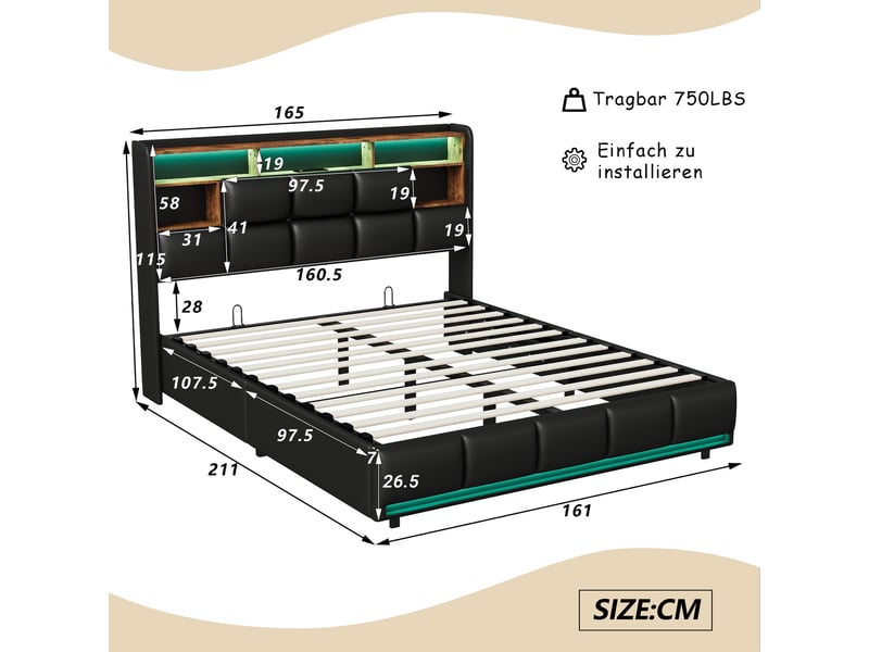 Lit coffre ezssw 160 x 200 cm coloris noir - Conforama C