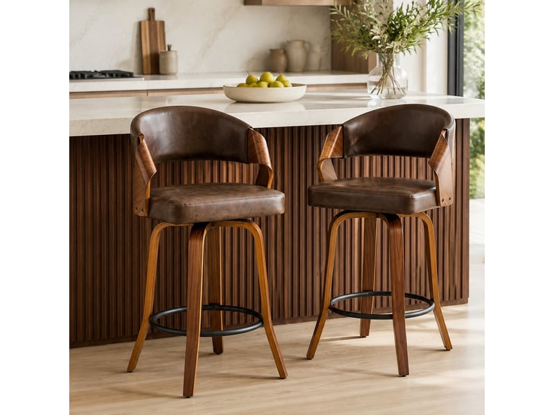  Lot de 2 tabourets de bar,51x42x95 cm,avec dossier,bois et pu,marron  - Conforama B