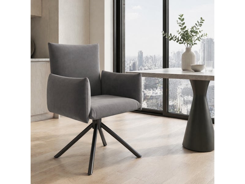  Lot de 2 chaises de salle à manger pivotantes 360° en velours gris avec pieds en métal  - Conforama C