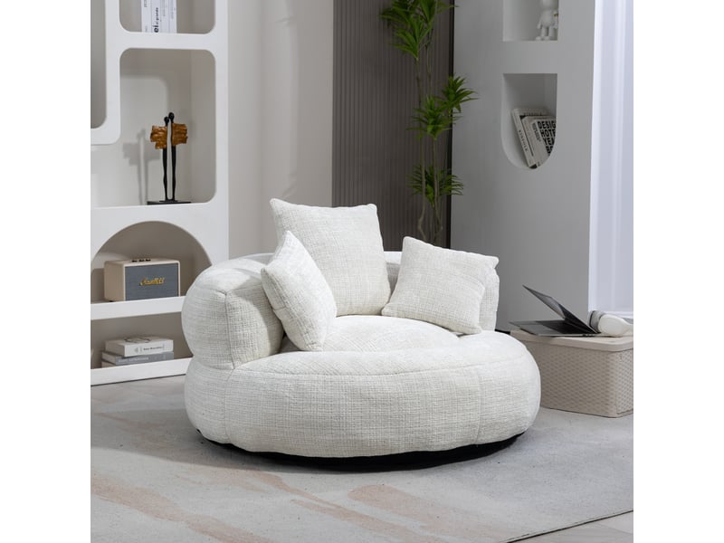  Fauteuil inclinable - à dossier haut - avec 3 coussins - résistant et confortable - chenielle - beige  - Conforama B