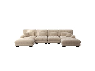 Canapé modulaire 4 places 406x145x81 cm, poufs mobiles, assemblage uldroite, chenille, café clair