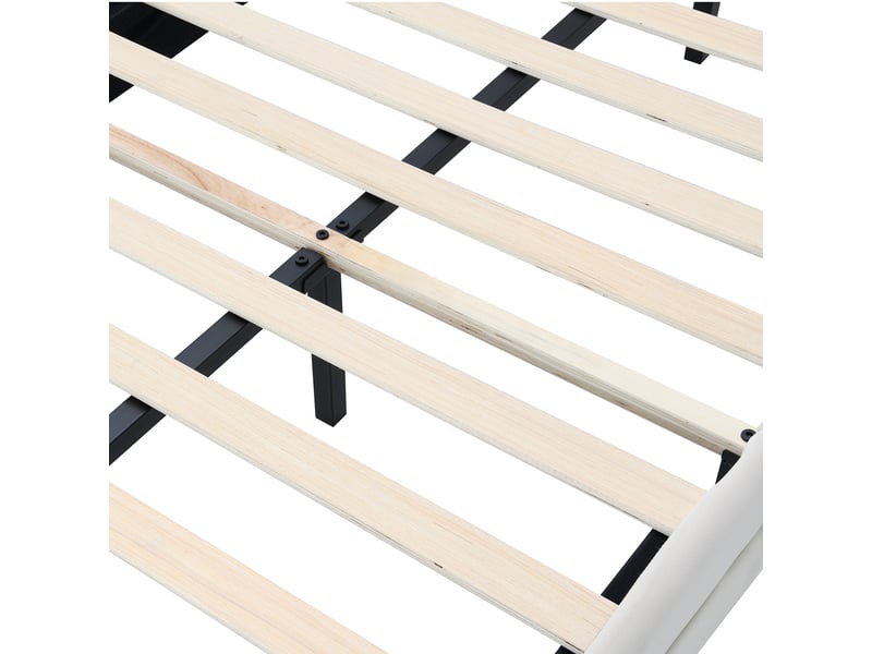  Lit enfant 90x200 cm, lit capitonné en forme de nuage avec led et lattes bois en velours beige  - Conforama E