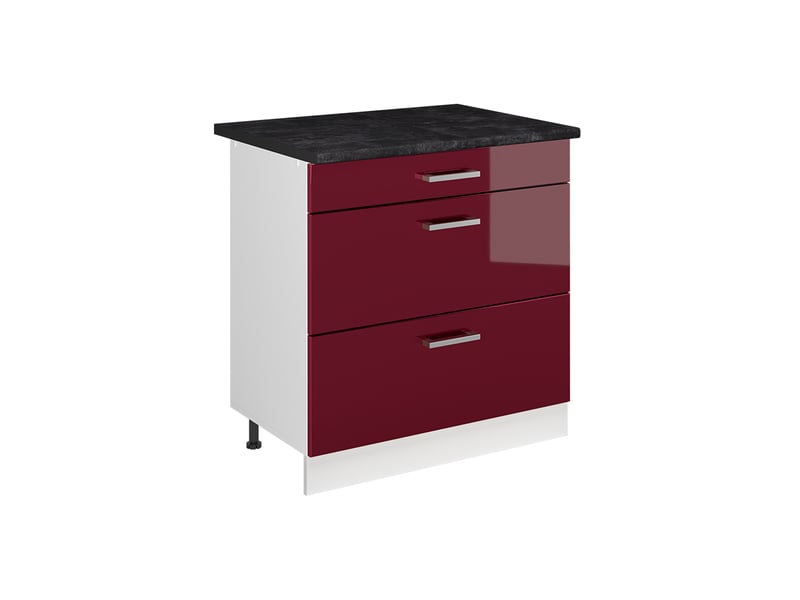 Vicco meuble cuisine, rouge brillantblanc, 80cm avec 3 tiroirs plan de travail anthracite - Conforama A