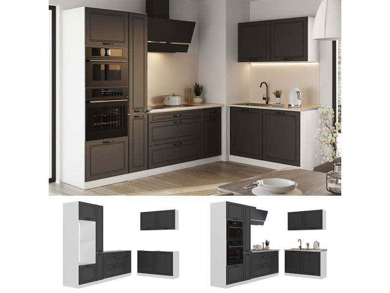  Vicco cuisine en angle, anthracite campagneblanc, 230 x 120 cm sans plan de travail  - Conforama D