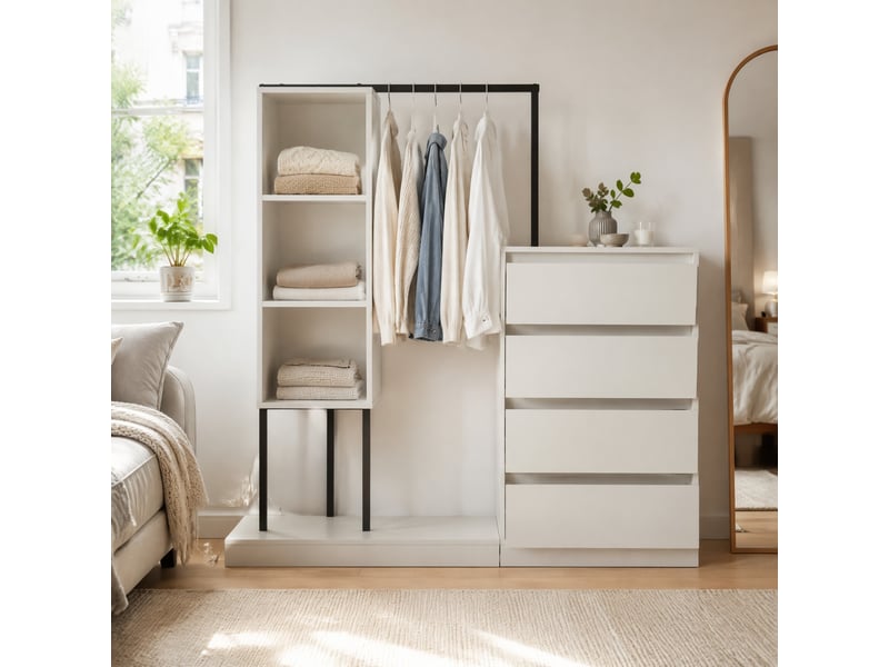  Dressing ouvert tcqpz 140 x 40 x 135 cm avec penderie 4 tiroirs 3 espaces ouverts blanc et noir  - Conforama B