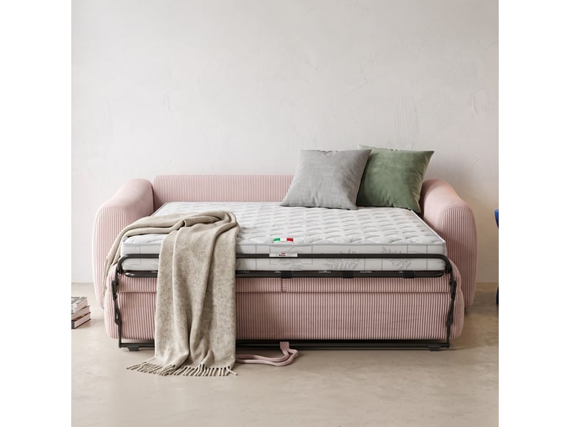 Canapé droit convertible 3 places en velours côtelé rose pâle - ouverture express - suzie Suzie - Conforama C