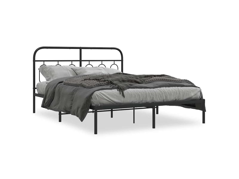  Lit double- lit adulte -  cadre de lit métal sans matelas avec tête de lit noir 150x200cm  - Conforama A