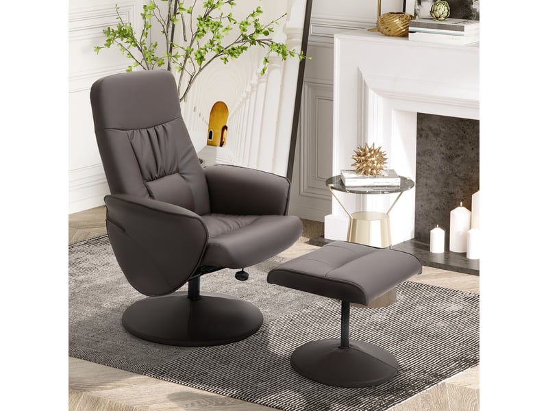Ensemble fauteuil 2 pièces, fauteuil avec repose-pieds, fauteuil inclinable avec repose-pieds, réglable en hauteur, dossier inclinable, marron - Conforama C