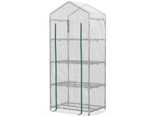 Serre jardin 4 étagères, pe 140 gm², acier, plantesfleurspots, balconterrasse, 70x50x160 cm, blanche.