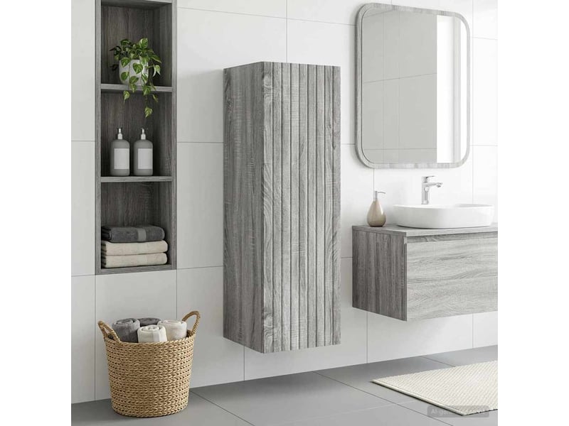  Cabinet salle de bain mural, meuble de rangement sonoma gris 33x34.5x100 cm shl5696  - Conforama B