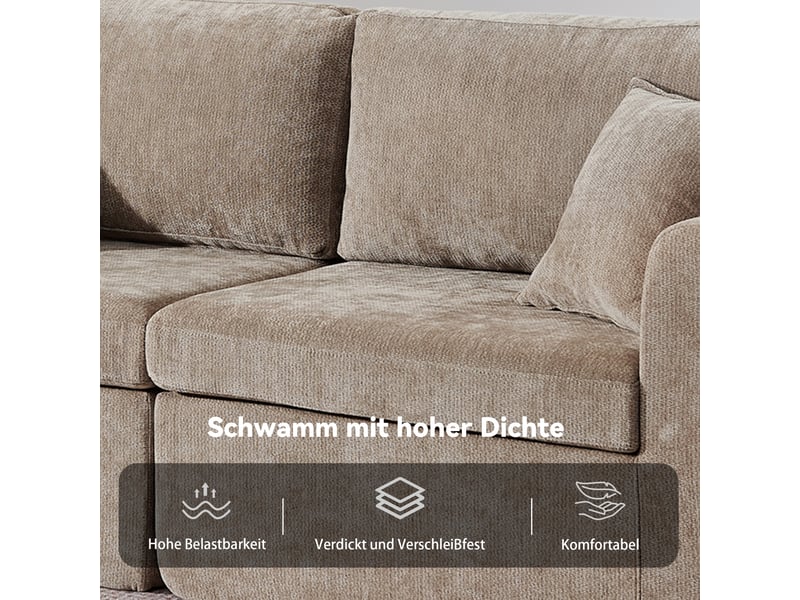 Canapé droit 2 places en tissu chenille marron avec rangement latéral et porte-gobelet pour salon moderne - Conforama R