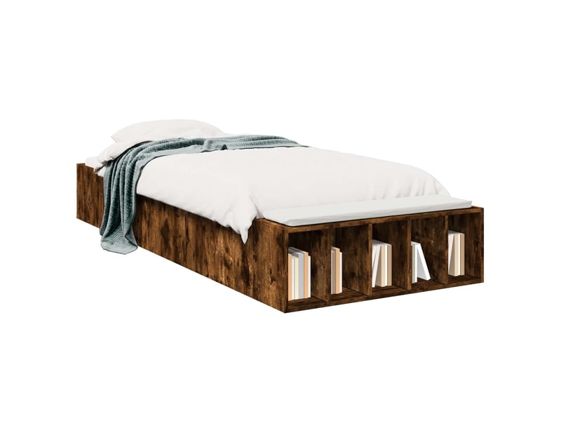 Lit simple- lit adulte - cadre de lit avec rangement avec étagère chêne fumé 80 x 200 cm - Conforama A