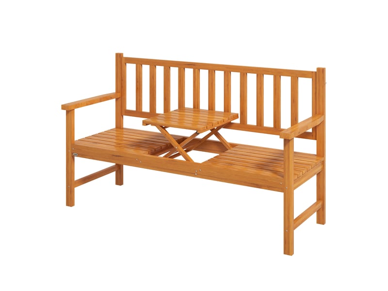 Banc de jardin avec table centrale relevable et accoudoirs, en bois, 153 x 56 x 91 cm, marron clair - Conforama B