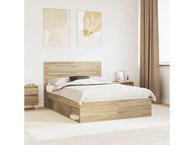 Lit adulte ; lit double ; cadre de lit avec tête de lit sonoma 140x200 cm pin massif  - Conforama B