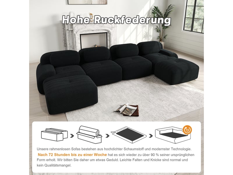  Canapé en u modulable 4 places en velours côtelé noir W3325S00020 - Conforama E