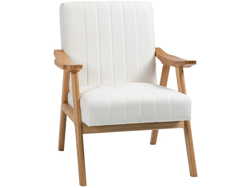  Fauteuil lounge scandinave 68x74x82 cm, revêtement en velours de couleur blanc crème, design moderne, canapé 1 place  - Conforama A