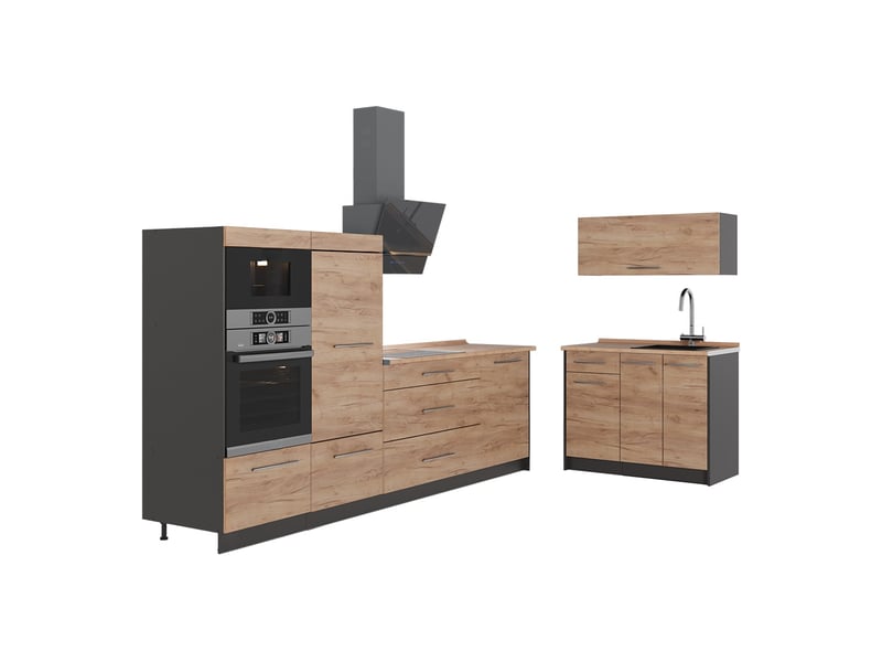 Vicco cuisine, chêne de force doréanthracite, 380cm, pt chêne - Conforama A