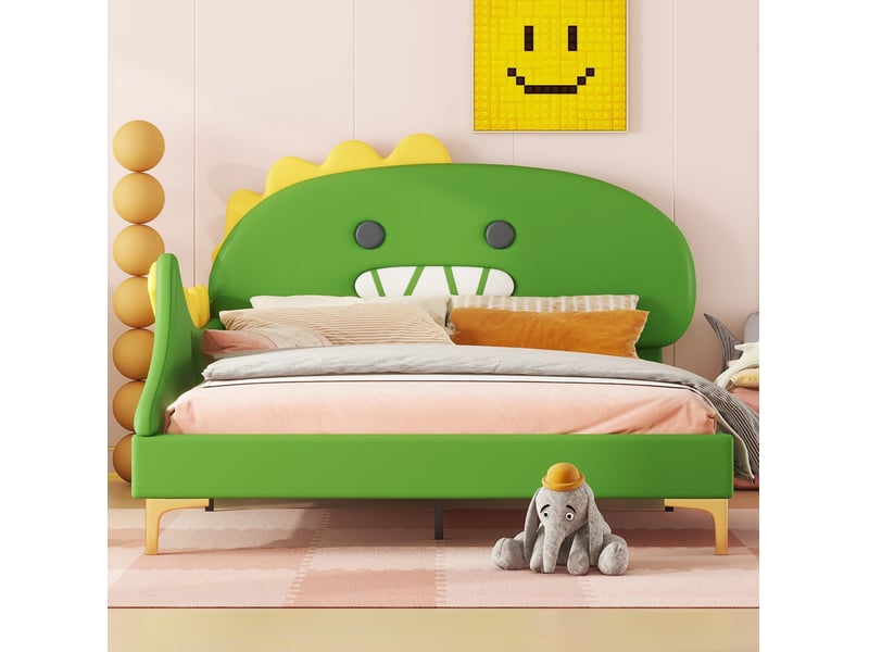  Lit enfant 140x200 cm forme dinosaure en pu vert  - Conforama D