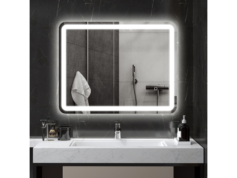  Miroir de salle de bain rectangulaire led fonction anti-buée luminosité réglable fonction mémoire argent 70 x 90 cm  - Conforama D