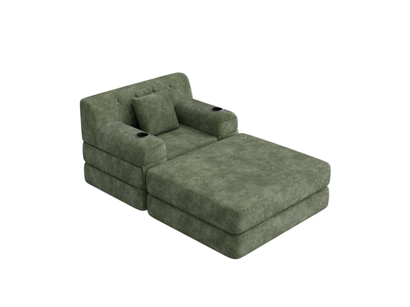  Fauteuil-lit 1 place convertible 107x162x81 cm, couchage déployé 191c162c60 cm, velours côtelé vert sans matelas  - Conforama A