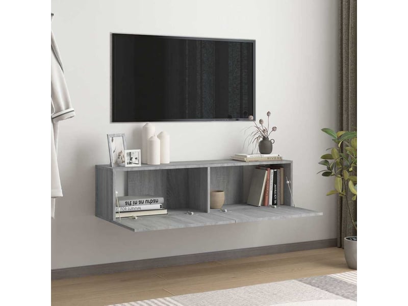  Meuble murale tv - banc tv - meuble de rangement sonoma gris 120x30x30 cm bois d'ingénierie  - Conforama C