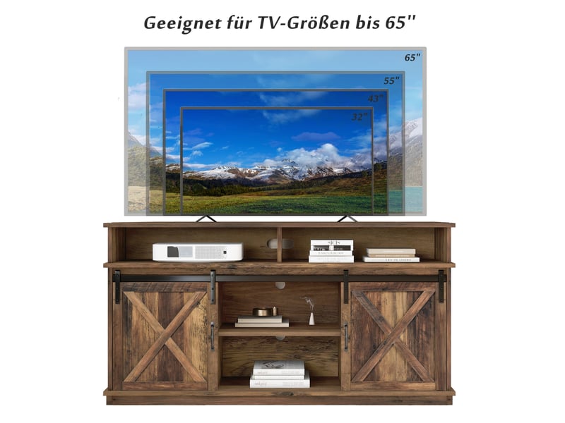  Meuble tv 148 x 40 x 78 cm, portes coulissantes, rangements, marron rustique  - Conforama A